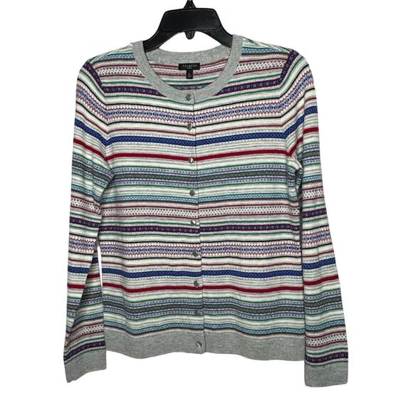 Talbots Fair Isle Lambswool Blend Striped Button Up Cardigan Size Small Petite - Picture 1 of 9